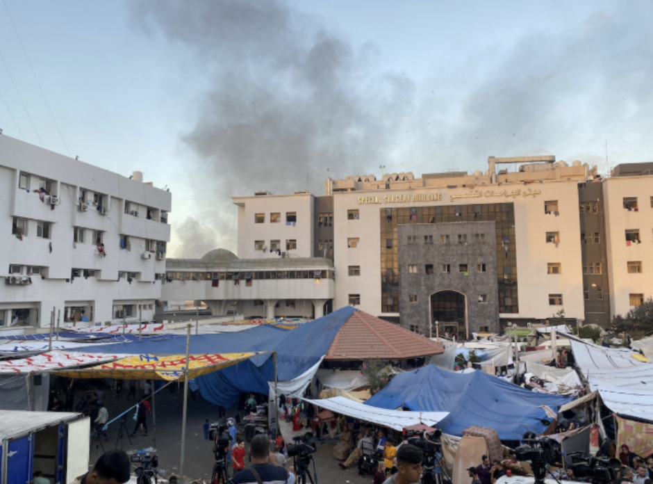 Al-Shifa Hospital and sheltering Palestinians under siege, November 2023
